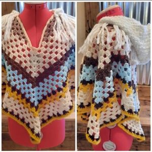 Striped afghan poncho upcycled ladies S child L